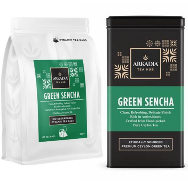 Arkadia Green Sencha Pyramid Tea Bags 300g – 100 Biodegradable Bags – Premium Japanese-Style Green Tea